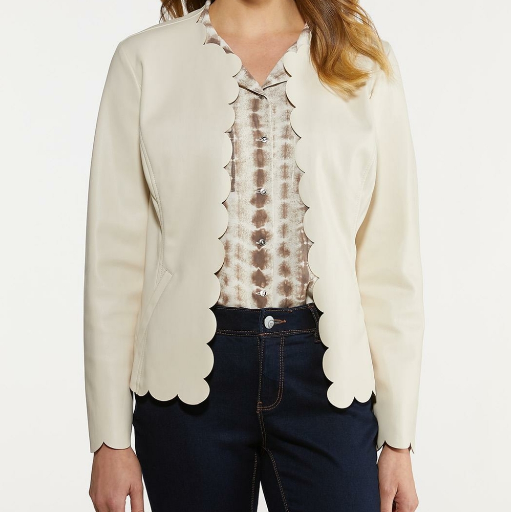 Scalloped Faux Leather Jacket